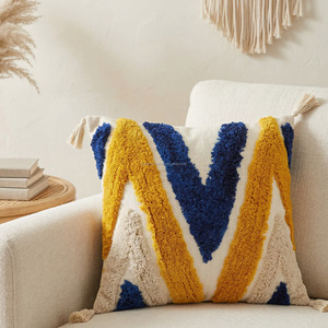 Designer Tufted Blue Pillow Cover for <b>Sofa</b> Chair Floor Lavish Look Indian Handmade 45x45 Tufted Tassel Cushion cover - Product Image 6