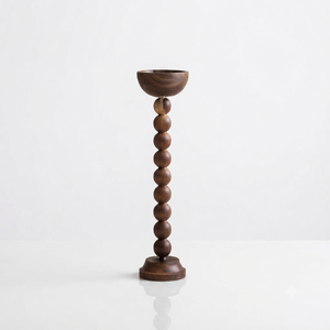 Elegant Wooden <b>Bakhoor</b> Burner With Stacked Beaded Column Design And Smooth Top Basin Round Shape For Aromatic <b>Oud</b> Incense - Product Image 2