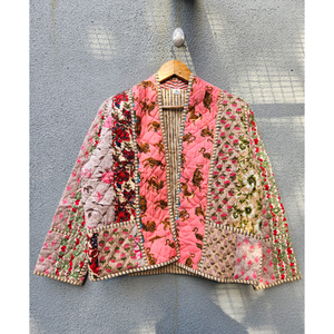 Indian Cotton New style Woven Long Sleeve <b>Patchwork</b> Quilted <b>Jacket</b> Handmade Lightweight & Warm for Autumn/Winter gift for her - Product Image 1