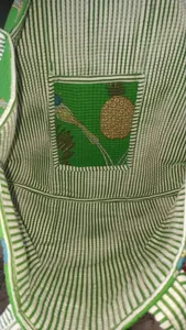 Sac fourre-tout élégant en coton vert avec motif ananas et oiseaux, style bohème, sac à main d'été décontracté avec fermeture éclair pour femme - Product Image 2