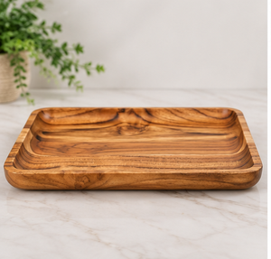 Plateau de service rectangulaire moderne en bois d'acacia poli et écologique pour desserts, collations, maison, mariage, traiteur - Product Image 2