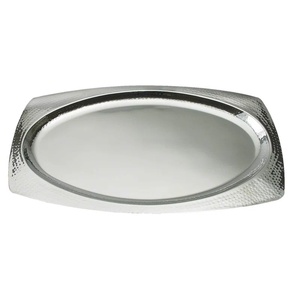 Hammered Stainless Steel Oval Serving <b>Tray</b> Polished Silver Decorative Platter with Textured Rim Modern Metal <b>Tray</b> for Weddings - Product Image 1