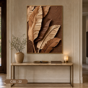Peinture murale abstraite 3D avec feuilles brunes au design unique et exquis, décoration intérieure, cadre miroir, vente en gros d'usine ODM - Product Image 3