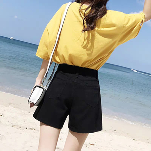 <b>Women's</b> Solid Color High <b>Waist</b> <b>Shorts</b> <b>Elastic</b> <b>Waist</b> Loose Fit Casual With Pockets Breathable Oxford Fabric - Product Image 2