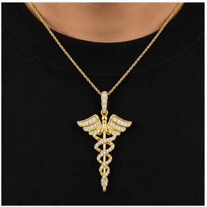 Trendy Style 10K Real <b>Gold</b> Iced Caduceus Medical Rescue Logo Customizable Natural Diamond Minimalist <b>Pendant</b> Charm Necklace Gift - Product Image 2