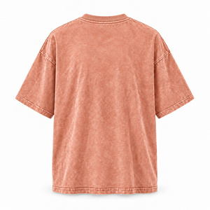 Camiseta de manga corta para hombre, oversize, vintage, lavada, color melocotón, estilo casual urbano, lisa, cuello redondo - Product Image 2