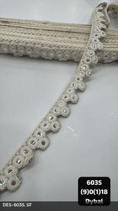 Ribete de Encaje Floral con Diseño de Vieiras, 100% Poliéster, 3 cm de Ancho, Rollo de 9 Metros para Ropa Étnica, Bolsos, Zapatos y Textiles para el Hogar - Product Image 6