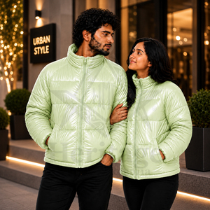 Veste matelassée pour homme, vert clair, style régalia maçonnique, col montant, fermeture éclair, vêtement d'extérieur d'hiver, manches longues, coupe classique - Product Image 4