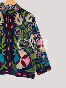 Manteau en velours brodé à la main à motif floral, col mandarin, manches longues, grande taille, vêtements d'extérieur pour femmes, style bohème, décontracté - Product Image 5