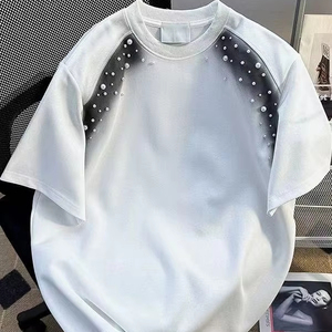 เสื้อยืดโอเวอร์ไซส์ลายปักคริสตัลวิบวับ ล้างสีแบบแอซิดวอช  งานปักลูกปัด  ผ้าฝ้าย 100% สำหรับผู้ชาย  ลดราคาพิเศษ - Product Image 1