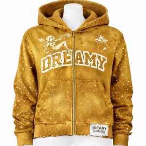 Sudadera con capucha y cremallera de piel sintética con pedrería, estampado personalizado, marrón oscuro, 100% algodón polar, extragrande, 350GSM, resistente - Product Image 5