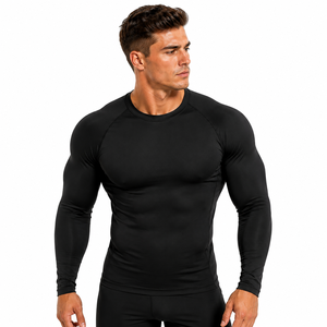 Comfortable Casual Breathable Rash Guard <b>Men</b> Solid Colour Base Layer Uniform Premium Soft Short Sleeve Spandex/Cotton Gym Shirt - Product Image 1