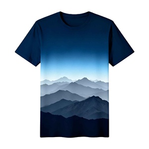T-shirt pour homme personnalisé, 100% polyester, manches courtes, sublimation, style estival, imprimé montagne enneigée, tendance mode, coupe ajustée - Product Image 3