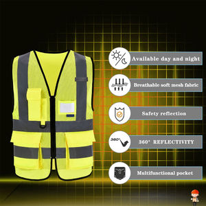 Gilet de sécurité réfléchissant haute visibilité imperméable avec logo personnalisable, norme ANSI Classe 1 EN ISO 20471 Classe 2 pour usage en construction - Product Image 3