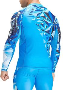 Camiseta de Compresión Deportiva para Hombre, Diseño Geométrico Azul, Sublimada, Ajustada, Absorbe la Humedad, para Artes Marciales Mixtas - Product Image 2
