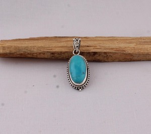 Pendentif en turquoise naturelle, bijoux en argent sterling 925, style vintage, pendentif ovale en pierre précieuse bleue, finition antique, collier pour femmes - Product Image 2