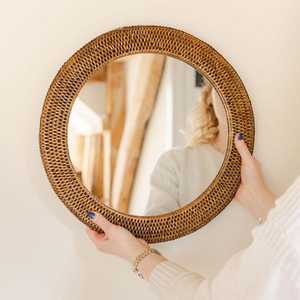 <b>Round</b> Bamboo Mirror <b>Frame</b> Handmade Rustic Style Natural Finish Circular Design Decorative Home Accent - Product Image 5