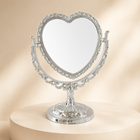 Miroir de table en forme de cœur or et argent, double face rotatif, miroir de princesse, miroir de maquillage en plastique, Espejo De Maquillaje