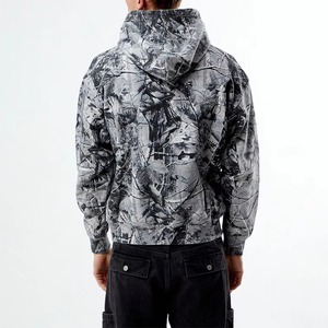 Sweat-shirt à capuche oversize gris imprimé camouflage, manches régulières, en polyester tricoté, décontracté, pour l'automne, respirant, avec poche - Product Image 2