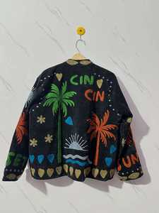 Chaqueta de terciopelo verde con bordado floral, cuello mandarín, manga larga, abrigo informal cálido de invierno, hecho a mano con patrón de corazones - Product Image 4