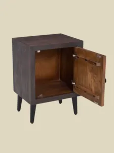 Table de chevet vintage en bois massif, forme cube, sculptée à motifs floraux, avec un tiroir, support en métal, style rustique, pour chambre à coucher, salon, meubles de ferme - Product Image 5