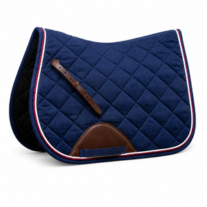 Almohadilla acolchada azul marino para silla de montar, equitación inglesa, salto y doma, de malla transpirable, con ribete personalizado y parche de cuero, al por mayor - Product Image 1