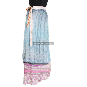 Jupe en soie indienne exclusive, 100 façons de la porter - Jupe longue en soie à enrouler, robe pour femme, style vintage, en soie de sari - Product Image 5