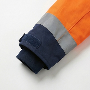 Orange/Navy Safety Jacket <b>Waterproof</b> Breathable <b>Work</b> Parka with Reflective Tape, Chest Zips & Storm Flap OEM / Private Label - Product Image 5