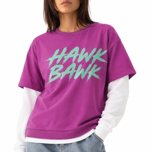 T-shirt double couche pour femme, style moderne à manches superposées, coupe décontractée et confortable, col rond, idéal pour le quotidien - Product Image 1