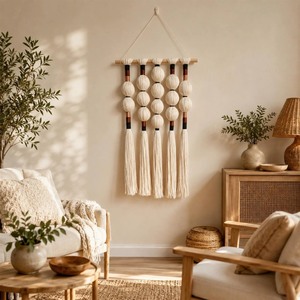 Decoración Rectangular para el Hogar, Tapiz de Pared Bohemio de Macramé con Borlas de Algodón Natural para Sala de Estar - Product Image 5