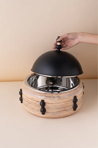 Luxury Beige Chafing Dish Serving Pot <b>Pastel</b> Pink Insulated Hotcase Food Warmer Chrome Accents <b>Decorative</b> Casserole - Product Image 6