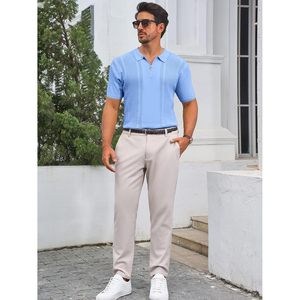Polos de punto para hombre 2025, camisa de Golf informal de manga corta con cremallera de cuarto, camisetas elásticas de verano con cuello ajustado - Product Image 2