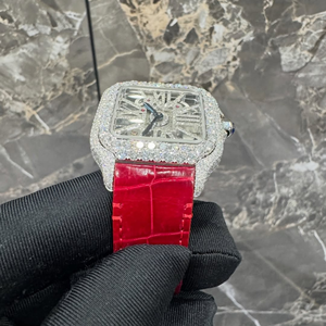 Montre à cadran squelette avec diamants Moissanite taille ronde, bracelet en caoutchouc rouge, montre Hip Hop personnalisée, mode pour hommes - Product Image 2