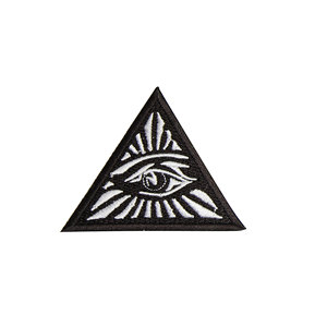 All Seeing Eye Triangle Embroidered Masonic Patch - Black & White 3'' Tall - Product Image 1