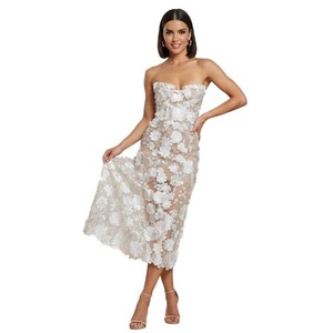 Beautiful Strapless Floral Embroidered Sheath Dress Tea-Length Organza Dress Elegant Breathable Summer/Spring dress for Women's - Product Image 1