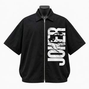 Chemise décontractée noire surdimensionnée pour homme en coton à manches courtes, col rabattu, couleur unie, tissu popeline anti-plis, idéale pour l'été - Product Image 1