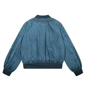 Blouson bomber en jean pour homme, couleur unie, col rabattu, fermeture éclair, coton lavé, style décontracté, pour l'automne - Product Image 1