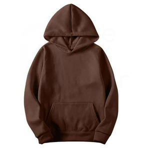 Sweat-shirt à capuche marron uni pour homme, coupe classique, en molleton français, décontracté, pour l'automne, avec poche avant - Product Image 6