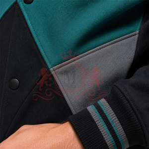 แจ็คเก็ต Letterman สีเทาอมเขียวคอลเลคชั่นยอดนิยม เนื้อผ้านุ่ม แต่งขอบยางยืด ติดกระดุมด้านหน้า สไตล์ลำลอง - Product Image 6