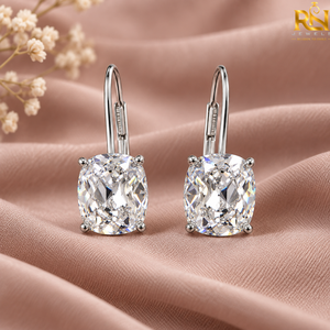 Pendientes colgantes con diamante cultivado en laboratorio de corte cojín, estilo antiguo de mina, con cierre de palanca |   Piezas de Joyería Fina de Oro Sólido de 9K, 14K y 18K - Product Image 2