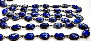 Natural Lapis Lazuli Briolette Faceted Bezel Connector Uneven <b>Chain</b> - Product Image 3