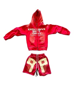 Wholesale High Street Summer Plus Size Acid Wash 100% Cotton Men's Shorts and Hoodie Set Breathable Quick Dry Contrast Color - Product Image 1