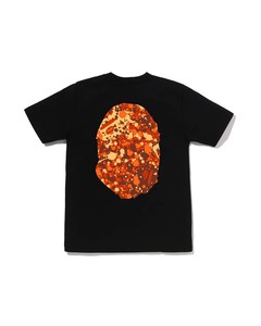 Camiseta Unisex Negra de Manga Corta con Estampado de Cabeza de Mono Camuflado Naranja en la Parte Delantera, Corte Regular, Estilo Urbano, Cuello Redondo, 100% Algodón, Antiarrugas - Product Image 2