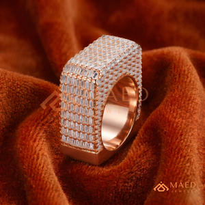 Luxury Rose Gold Baguette Diamond <b>Statement</b> <b>Ring</b> | Geometric Square Band for Men and Women | Iced Out Hip Hop Fashion Jewellery - Product Image 2