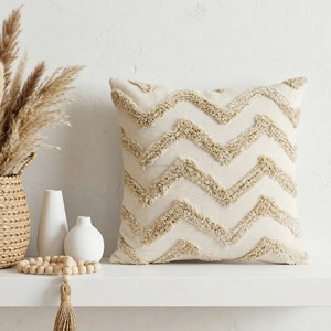 Soft Beige Chevron Tufted Pillow Sham 45X45 Customized Indian Durable <b>Sofa</b> Chair <b>Bed</b> Decor Tufted Cushion Cover - Product Image 1