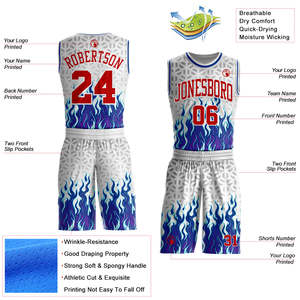 Custom Red White Basketball Uniform Set Recycled Polyester OEM Sublimation Anti-Bacterial Mesh Team Jersey Shorts - Product Image 2
