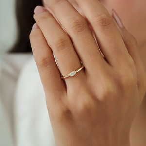 Factory Custom Design Marquise Cut Diamond K14 Real Yellow Gold <b>Stacking</b> Tiny Engagement <b>Ring</b> Proposal Jewelry Gift For Her - Product Image 4
