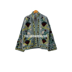 Abrigo de invierno unisex bohemio hippie, venta al por mayor, algodón, terciopelo, tela Suzani, patrón floral, cuello levantado, Chaqueta de punto con bordado uzbeko - Product Image 2