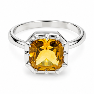 Natural <b>Citrine</b> Gemstone <b>Ring</b> 925 Sterling Silver Rhodium Plated Prong Setting Cushion Shape Yellow Classic Statement Jewelry - Product Image 3