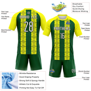 Dernier design d'uniforme de volley-ball, logo personnalisé, jaune clair, vert, noir, forme abstraite, sublimation, uniforme de volley-ball pour hommes - Product Image 3